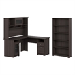 Pemberly Row Traditional Wood L-Shaped Desk w/Hutch & Bookcase in Heather Gray