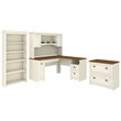 Pemberley Row Laminate Antique White Office Set L Shaped Desk Hutch File Cabinet Bookcase 30.72