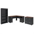 Pemberley Row Laminate Antique Black Office Set L Shaped Desk with Bookcase and File Cabinet