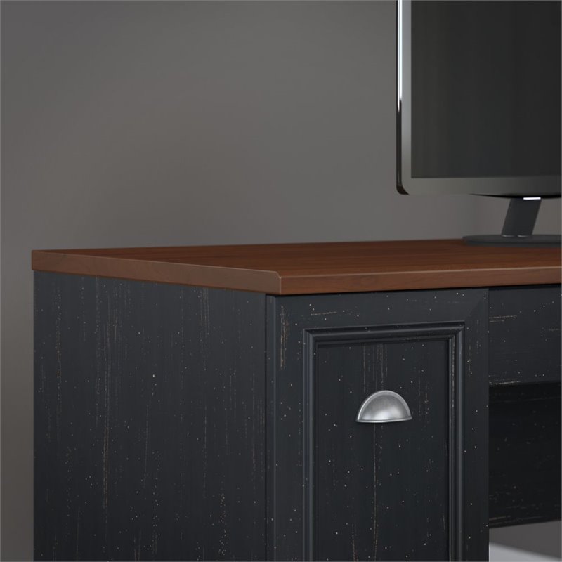 Pemberley Row Laminate Antique Black Office Set L Shaped Desk with Bookcase and File Cabinet
