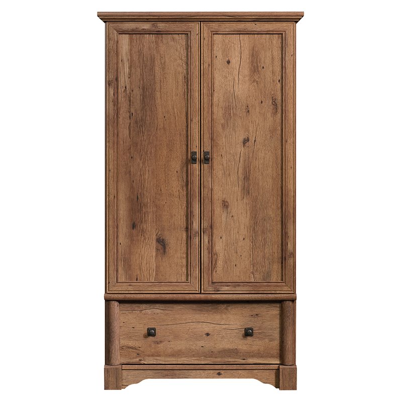 Pemberly Row Traditional Engineered Wood Bedroom Armoire with Garment Rod in Oak