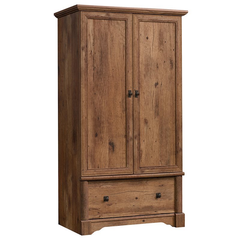 Pemberly Row Traditional Engineered Wood Bedroom Armoire with Garment Rod in Oak