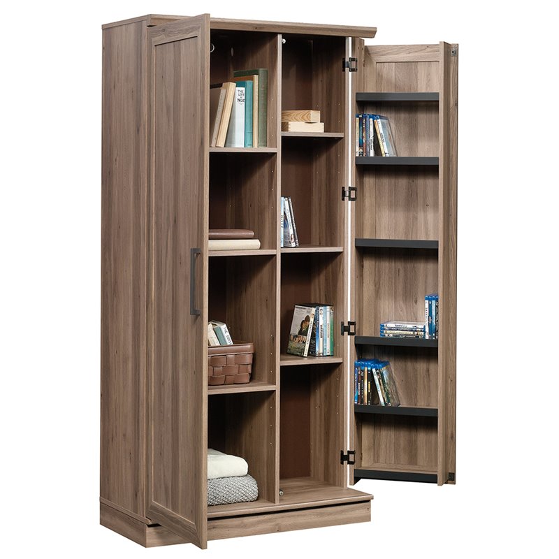 Pemberly Row Traditional Engineered Wood 3-Shelf Storage Cabinet in Salt Oak