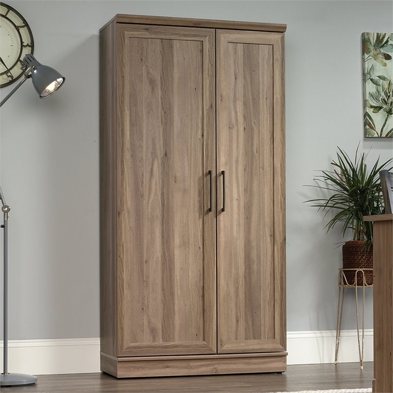 Pemberly Row Traditional Engineered Wood 3-Shelf Storage Cabinet in Salt Oak
