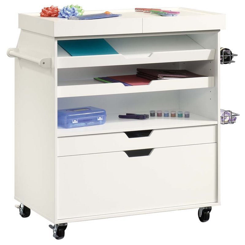 Pemberley Row Soft White Craft Cart Rectangular Adjustable 37.244