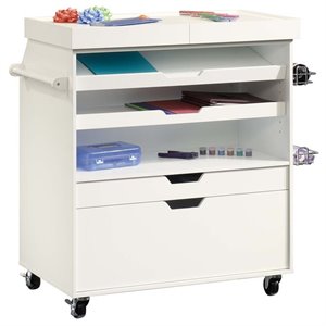 Pemberley Row Soft White Craft Cart Rectangular Adjustable 37.244&quot W x 19.449&quot D