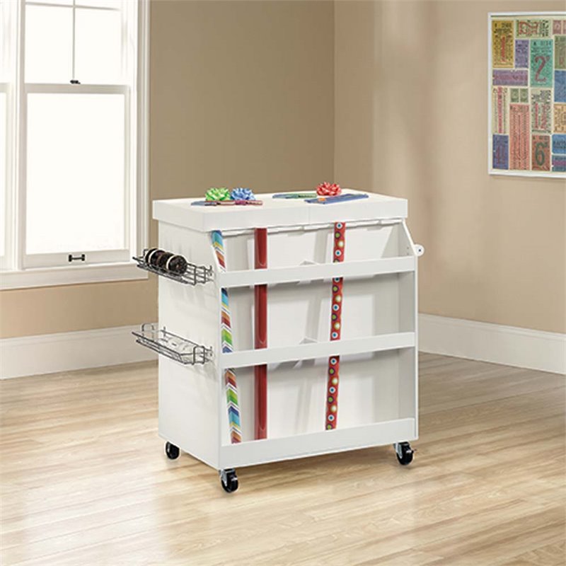 Pemberley Row Soft White Craft Cart Rectangular Adjustable 37.244