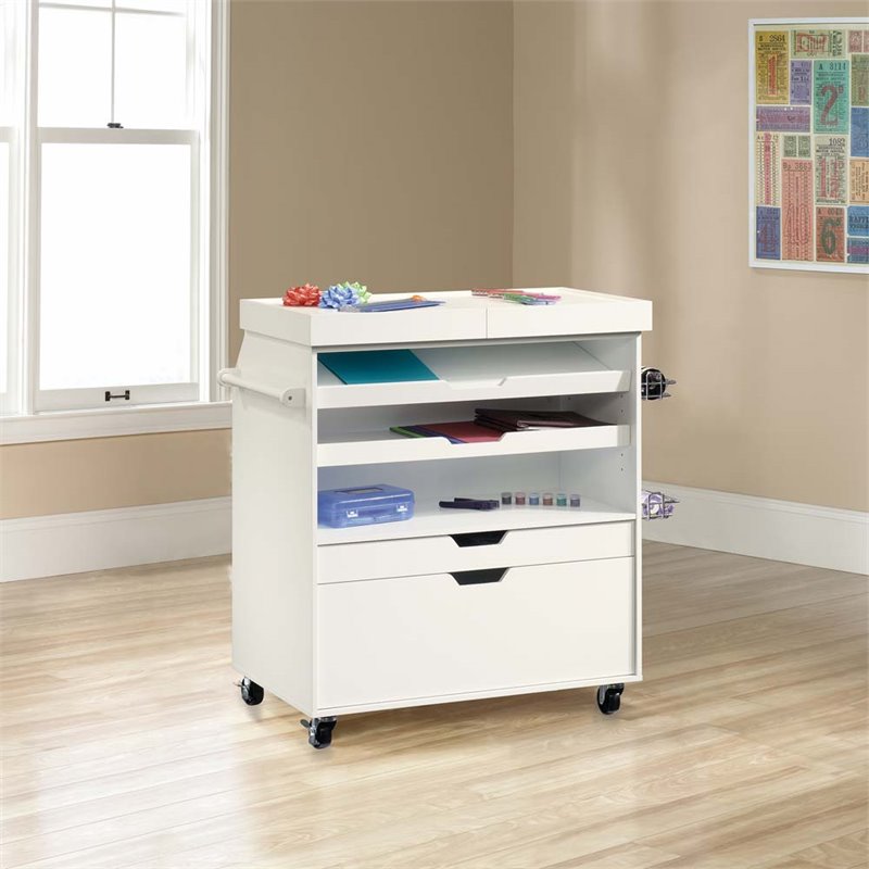 Pemberley Row Soft White Craft Cart Rectangular Adjustable 37.244