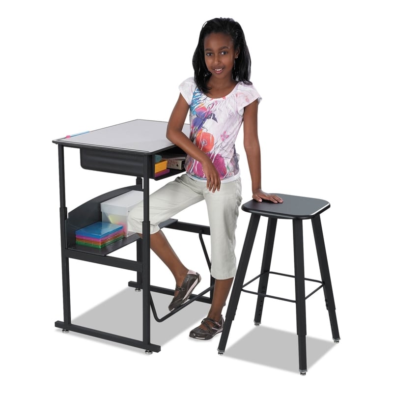 Pemberly Row Student Adjustable Height Stool with Black Seat