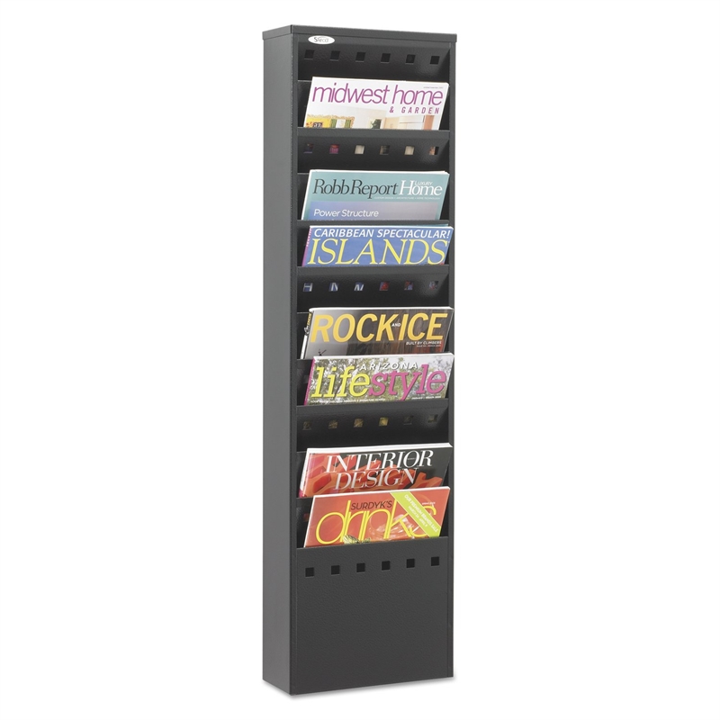 Pemberly Row 11-Pocket Steel Magazine Rack in Black