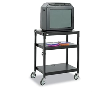 Pemberly Row Black Steel Adjustable Height Mobile Media Cart in Black
