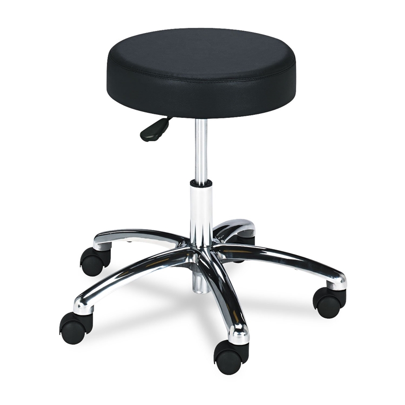 Pemberly Row Black Lab Faux Leather Drafting Chair with Pneumatic Lift