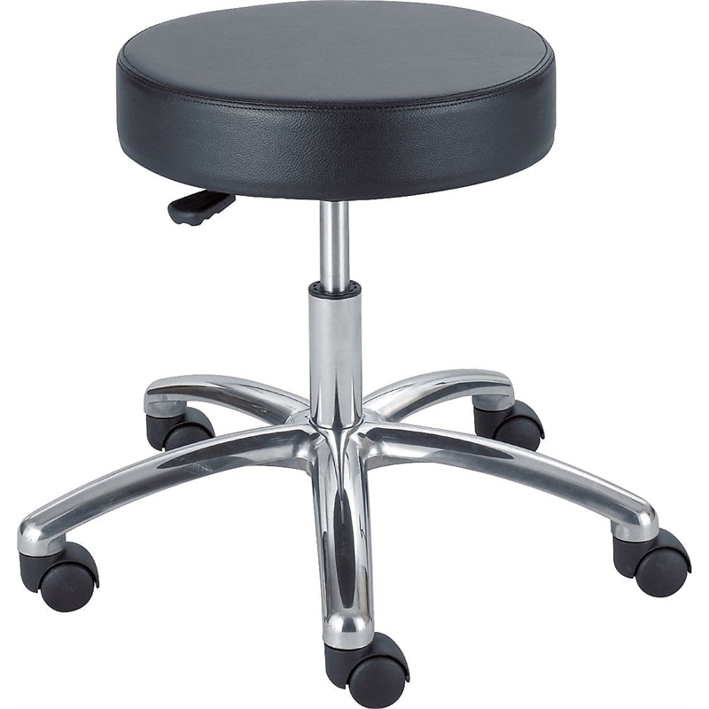 Pemberly Row Black Lab Faux Leather Drafting Chair with Pneumatic Lift