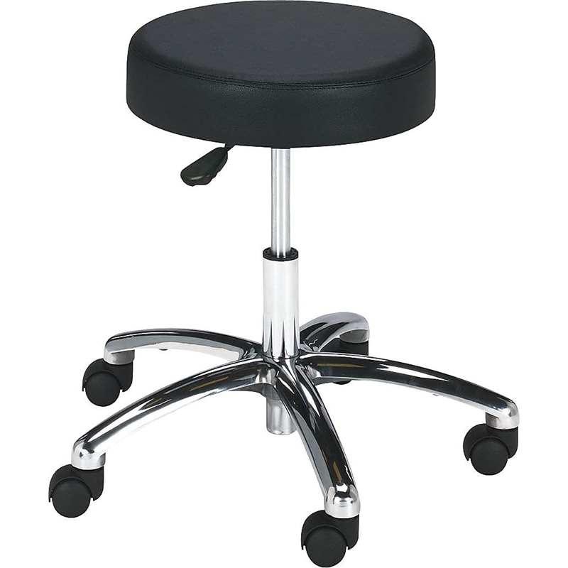 Pemberly Row Black Lab Faux Leather Drafting Chair with Pneumatic Lift