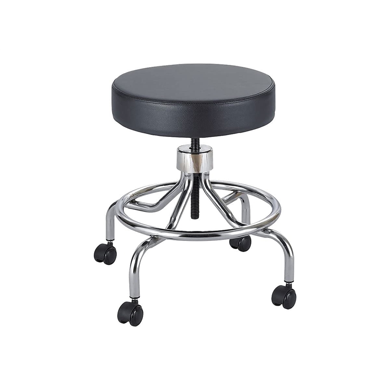 Pemberly Row Black Lab Faux Leather Drafting Chair with Manual Low Base
