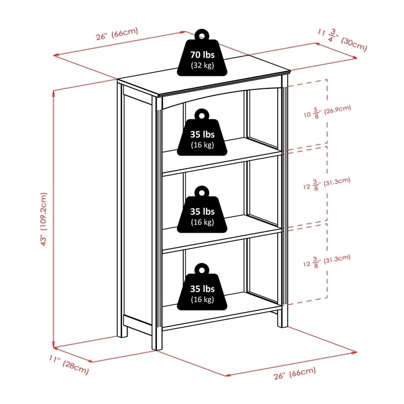 Pemberly Row 4-Tier Transitional Solid Wood Storage Shelf/Bookcase in Espresso