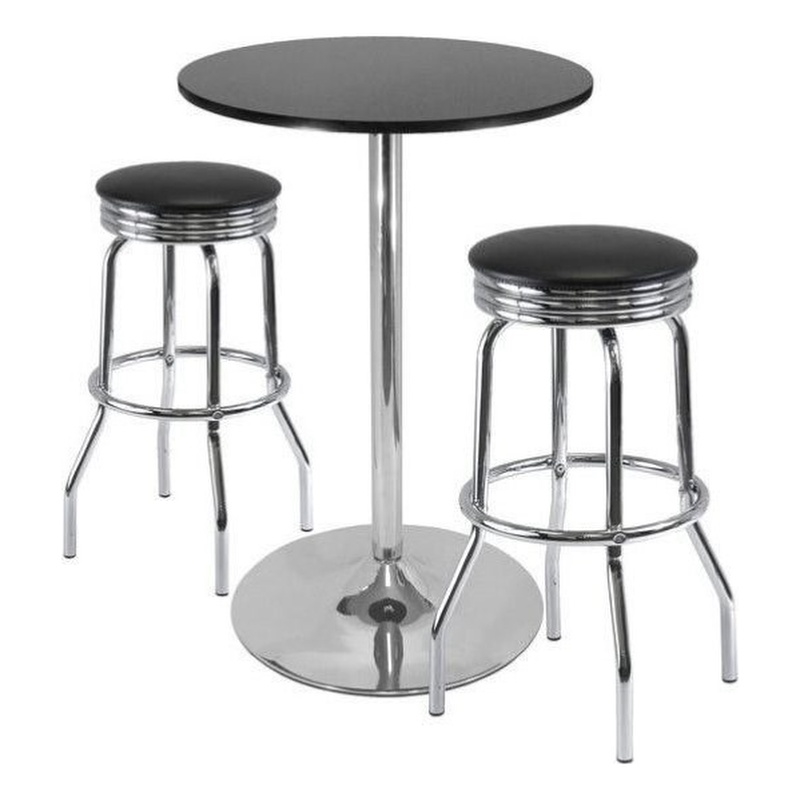 Pemberly Row 3-Piece Transitional Metal/Wood Pub Set in Black/Chrome