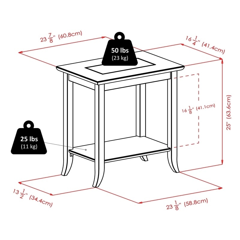 Pemberly Row Rectangular Solid Wood End Table with Glass Top in Dark Espresso