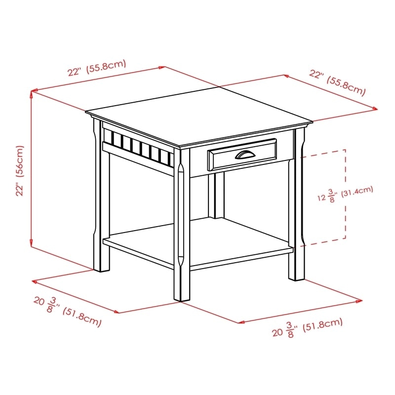 Pemberley Row Solid Wood Black End Table Rectangular Drawer Storage 22.05