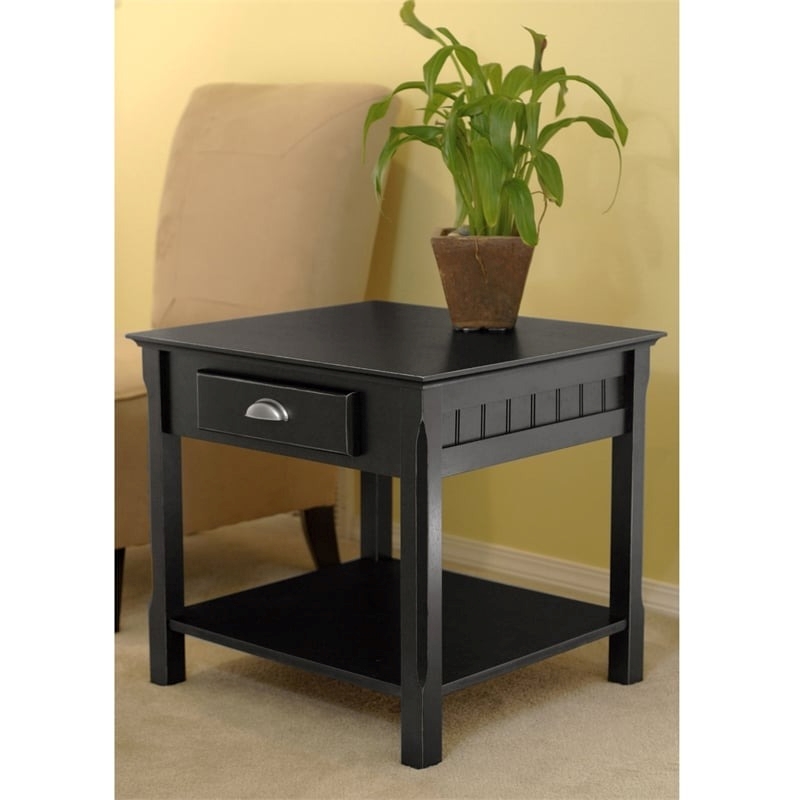 Pemberley Row Solid Wood Black End Table Rectangular Drawer Storage 22.05