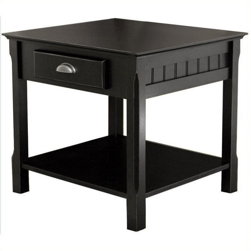 Pemberley Row Solid Wood Black End Table Rectangular Drawer Storage 22.05