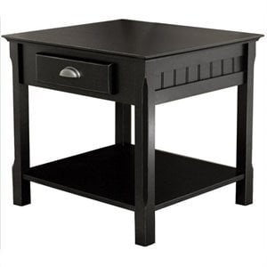 Pemberley Row Solid Wood Black End Table Rectangular Drawer Storage 22.05&quot Unassembled