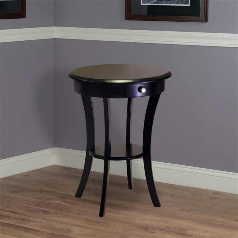 Pemberly Row Curved Leg Contemporary Wood End Table with Drawer in Black