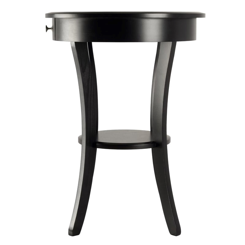 Pemberly Row Curved Leg Contemporary Wood End Table with Drawer in Black