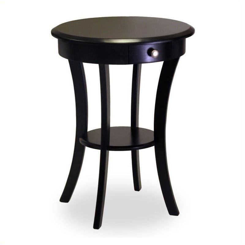 Pemberly Row Curved Leg Contemporary Wood End Table with Drawer in Black