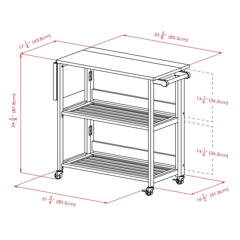 Pemberly Row Foldable Solid Wood Kitchen Cart with Casters in Light Oak