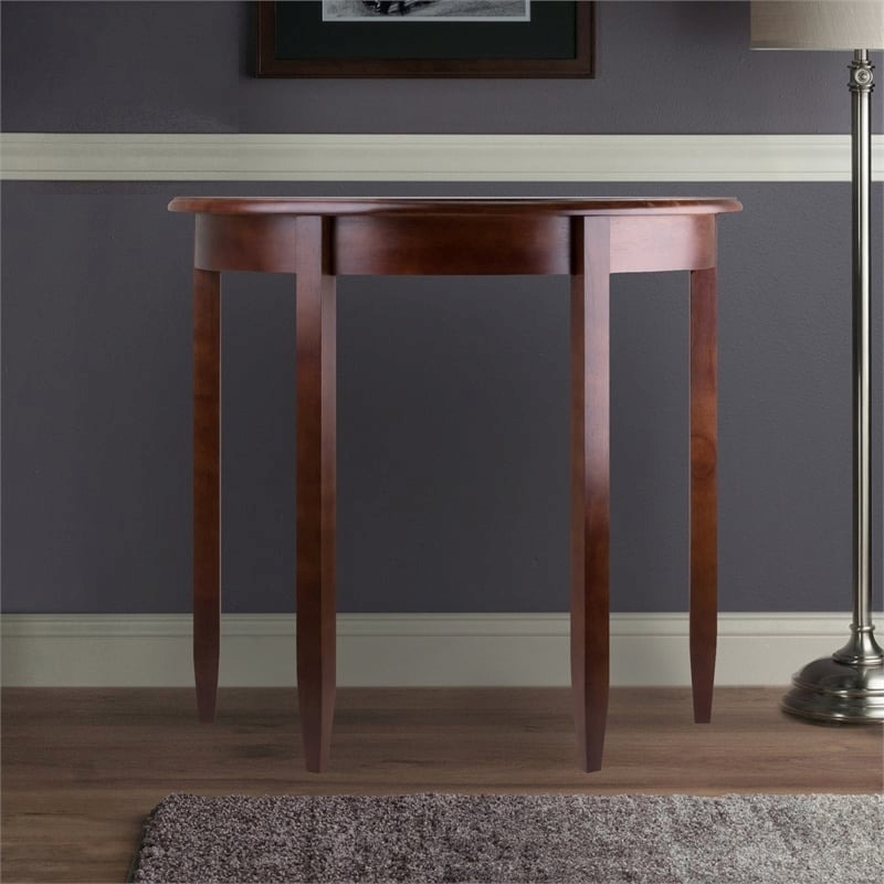 Pemberly Row Half Moon Transitional Solid Wood Console Table in Antique Walnut