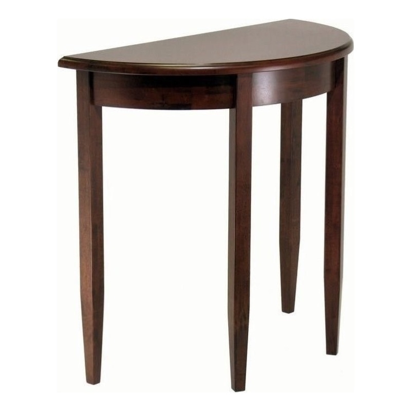 Pemberly Row Half Moon Transitional Solid Wood Console Table in Antique Walnut