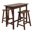 Pemberly Row 3-Piece Transitional Solid Wood Kitchen Island Dining Set in Walnut
