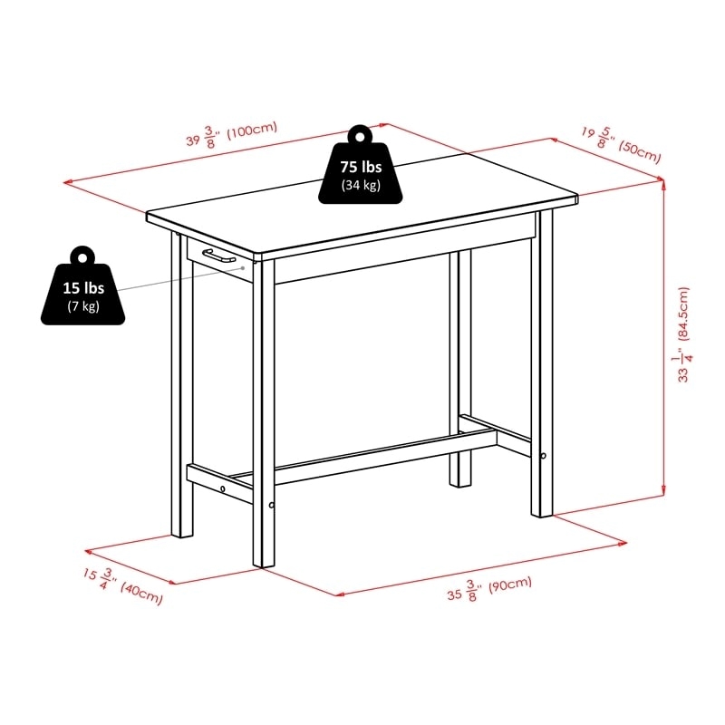 Pemberly Row 3-Piece Transitional Solid Wood Kitchen Island Dining Set in Walnut