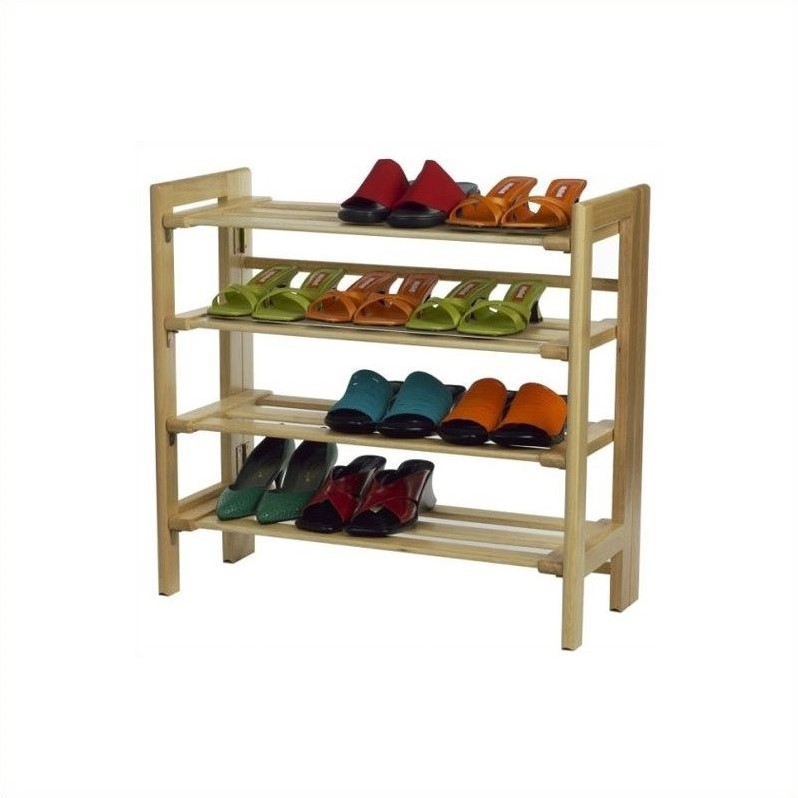 Pemberly Row 4-Tier Transitional Solid Wood Shoe Rack in Natural