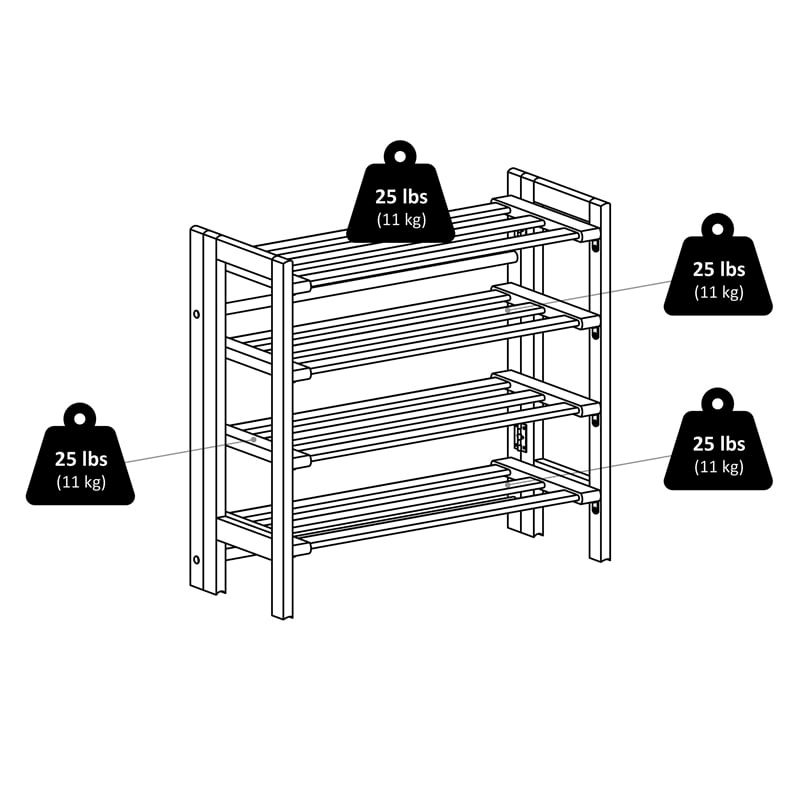 Pemberly Row 4-Tier Transitional Solid Wood Shoe Rack in Natural