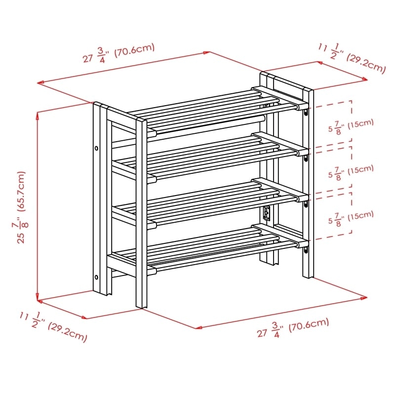 Pemberly Row 4-Tier Transitional Solid Wood Shoe Rack in Natural