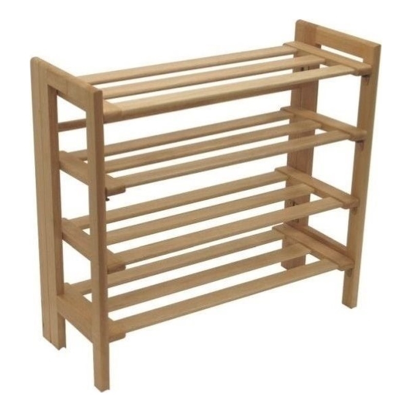 Pemberly Row 4-Tier Transitional Solid Wood Shoe Rack in Natural