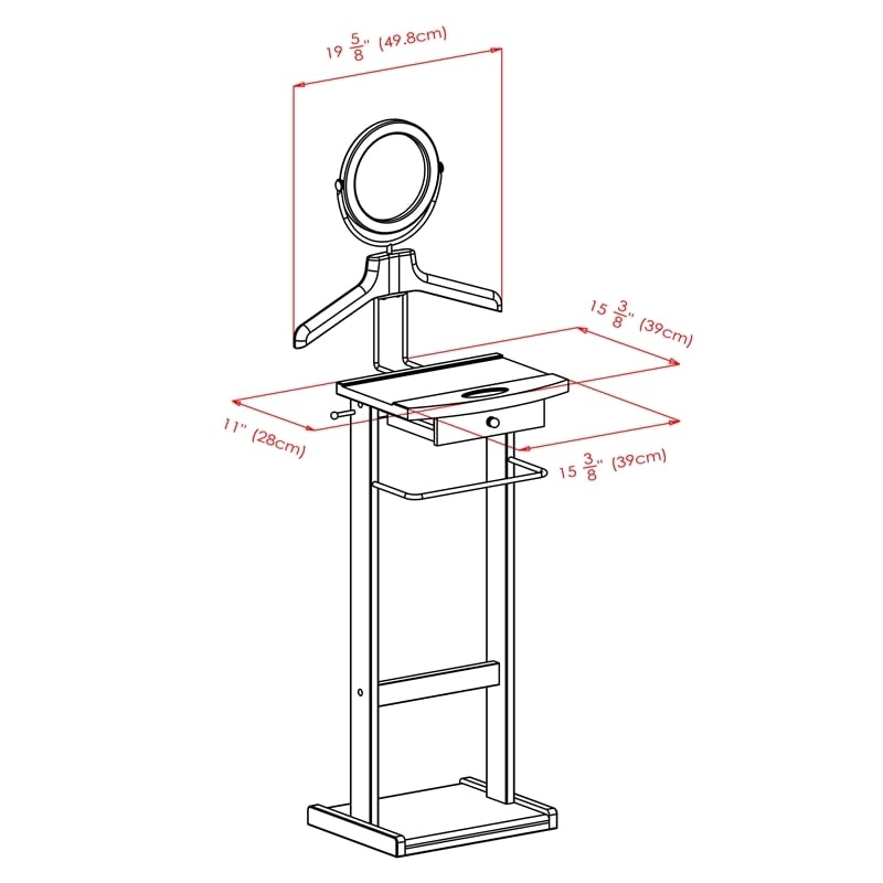 Pemberly Row Transitional Solid Wood Valet Stand w/ Mirror in Espresso