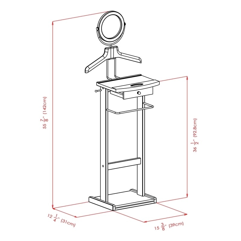 Pemberly Row Transitional Solid Wood Valet Stand w/ Mirror in Espresso