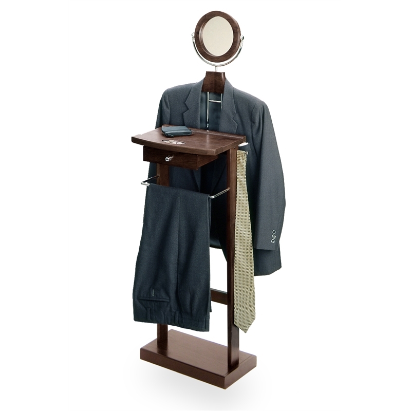 Pemberly Row Transitional Solid Wood Valet Stand w/ Mirror in Espresso