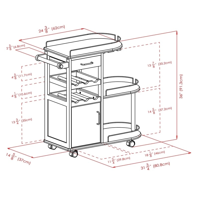 Pemberly Row Transitional Solid Wood Entertainment Bar Cart in Espresso