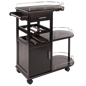 Pemberly Row Transitional Solid Wood Entertainment Bar Cart in Espresso