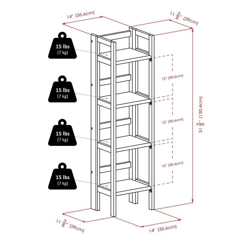 Pemberly Row 4-Tier Modern Solid Wood Folding Bookshelf in Black/Walnut