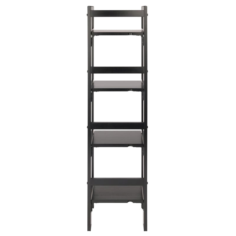 Pemberly Row 4-Tier Modern Solid Wood Folding Bookshelf in Black/Walnut