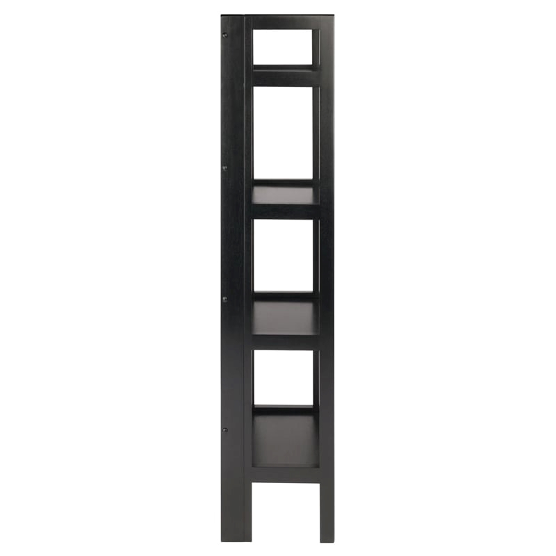 Pemberly Row 4-Tier Modern Solid Wood Folding Bookshelf in Black/Walnut