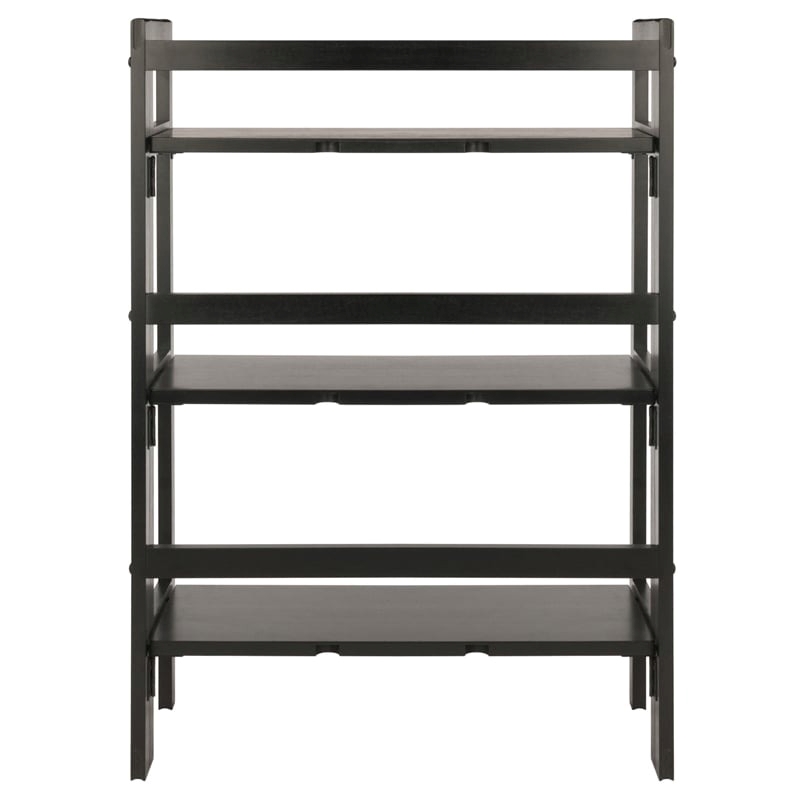 Pemberly Row 3-Tier Stackable and Folding Solid Wood Book Shelf in Black
