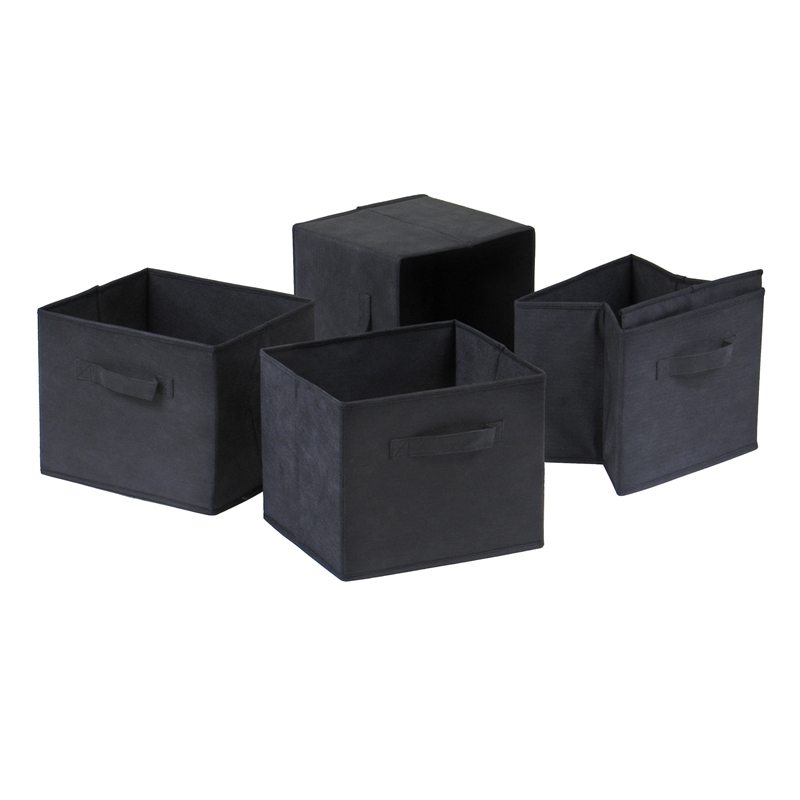 Pemberly Row 4-Section Solid Wood Storage Shelf w/ 4-Baskets in Espresso/Black