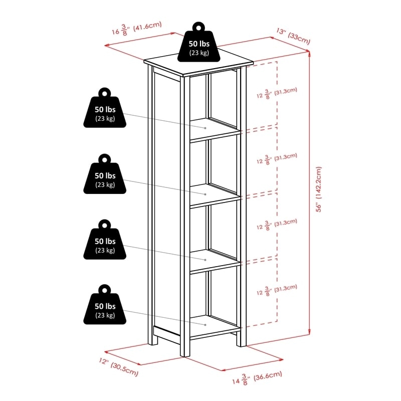 Pemberly Row 4-Tier Tall Solid Wood Storage Book Shelf in Antique Walnut