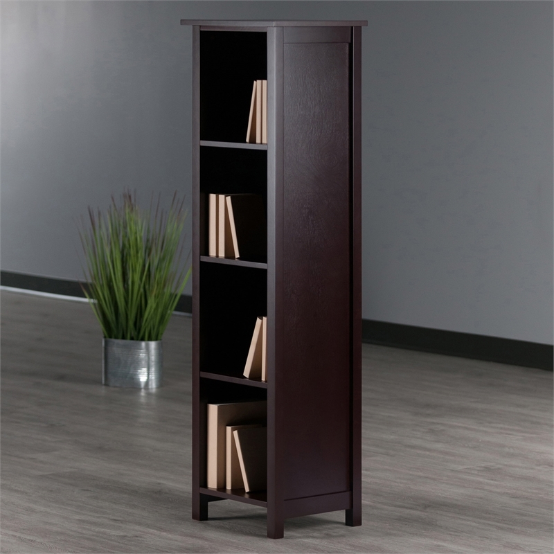 Pemberly Row 4-Tier Tall Solid Wood Storage Book Shelf in Antique Walnut